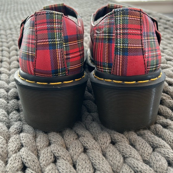Dr Marten Polley Stewart Tartan Plaid Sophia Mary Jane Leather Shoe Red 41 9 New - Picture 5 of 14